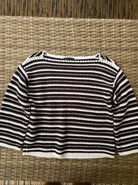 Ann Taylor Striped Black and White Crochet Sweater